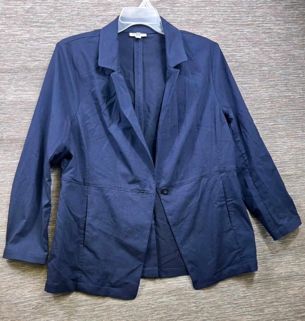 Chico's Brigitte Blazer Jacket Navy Blue Size 3R US 16R One Button Casual Career